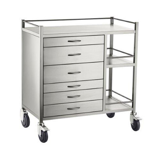 Anaestethic SS Trolley - 6 Drawer (1) 75mm (2 & 3) 150mm (4) 75mm (5 & 6) 100mm