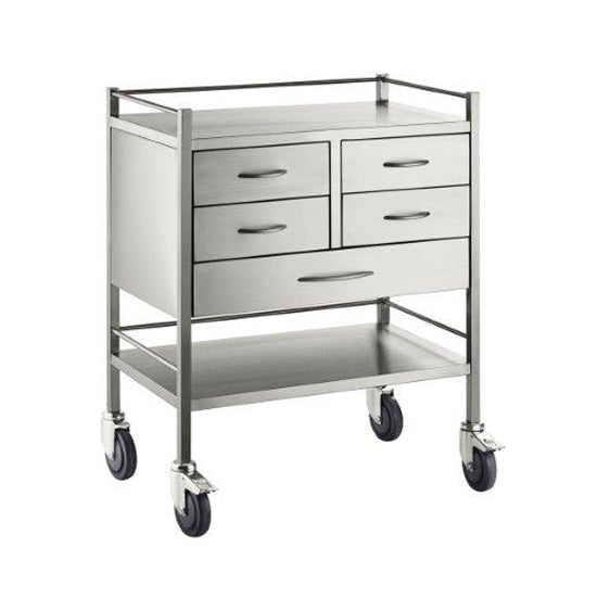 Resus SS Trolley - 4 half drawers (125mm) 1 full drawer (125mm) - 800 x 500 x 900