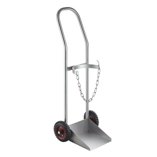Oxygen Trolley - Stainless Steel Size D, Safety Chain for security, smooth rolling