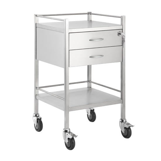 Single Stainless Steel Trolley 2 Draw With Top Locking Draw - 500 x 500 x 900